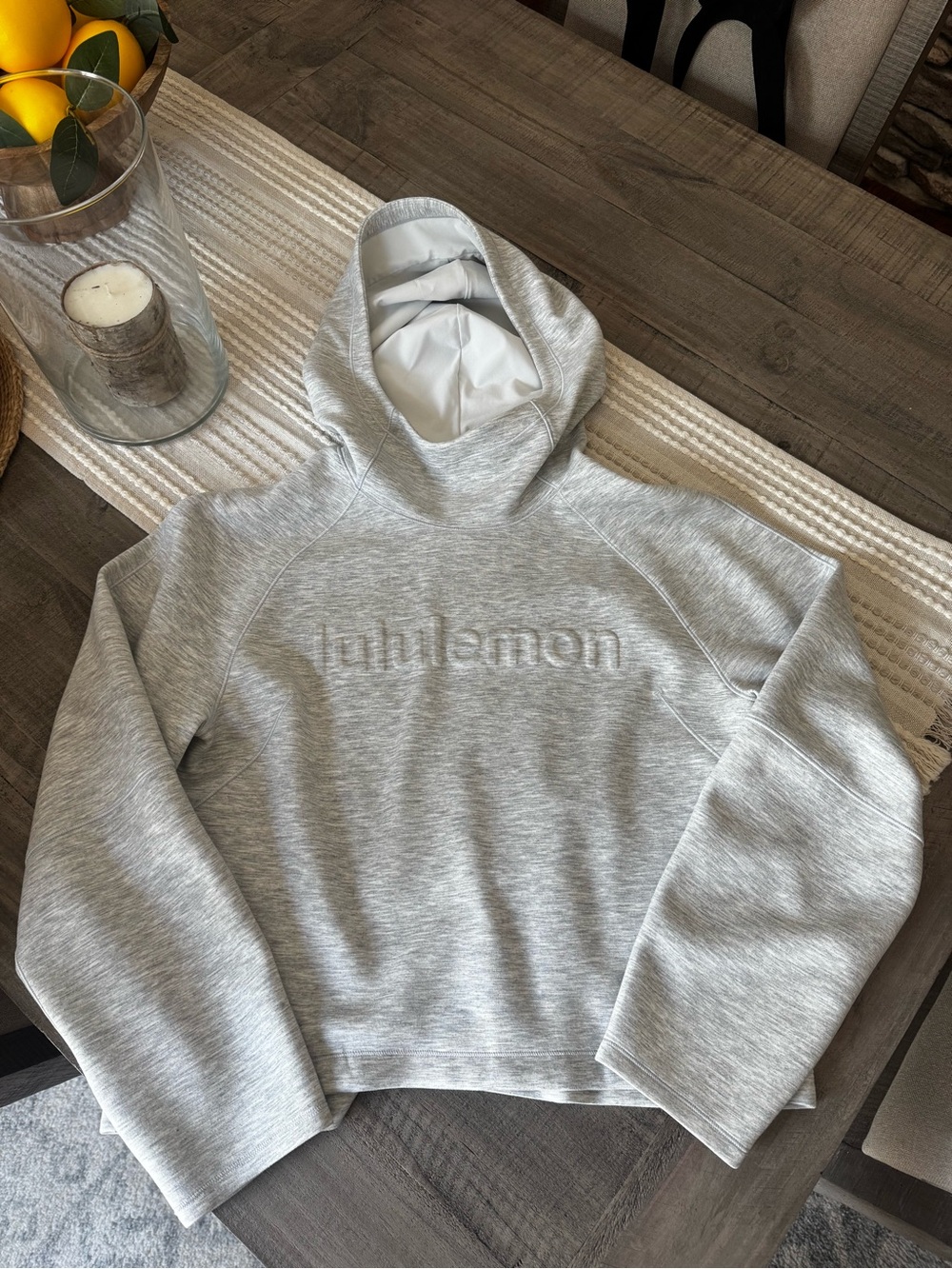 lululemon Light Gray Hooded Sweatshirt with Subtle Interior Contrast